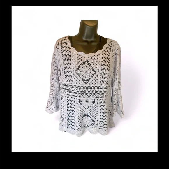 Ultra Pink Crochet Lace Blouse 100% Cotton Periwinkle Boho Top M - Picture 8 of 8